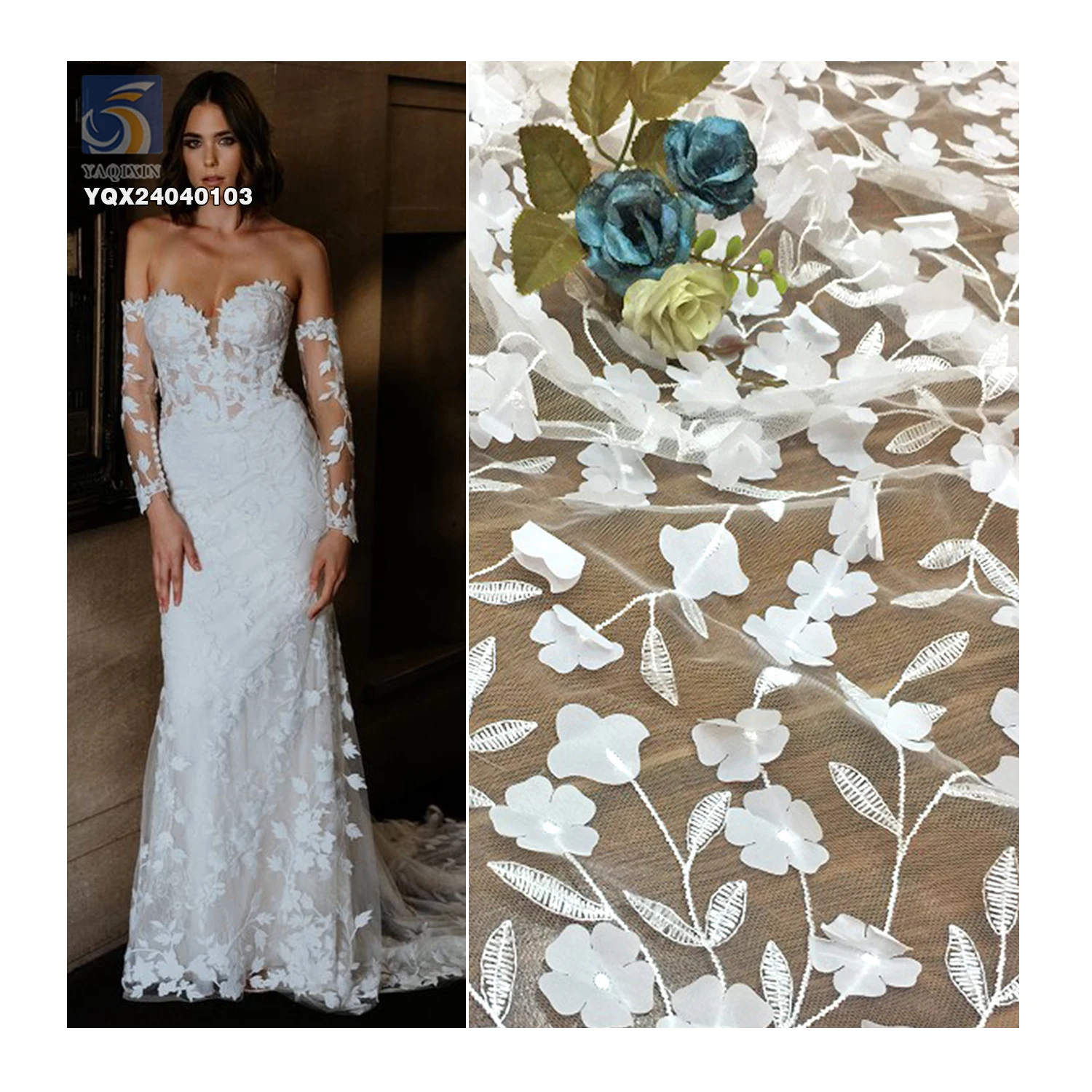 New Arrival Reasonable Price Lace Embroidery Fabric for Woman 3D Polyester Floral Fashion Fabrics - 100% Polyester, 180 gsm...