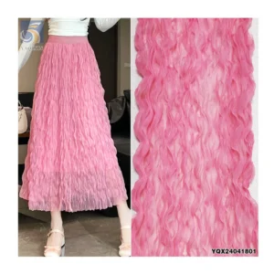 New Fancy Width 45CM Pink Color Polyester Tulle Twist Pleated Tulle Fabric for Veil Dresses - 100% Polyester, 40 gsm, 45 CM...