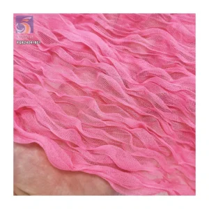 New Fancy Width 45CM Pink Color Polyester Tulle Twist Pleated Tulle Fabric for Veil Dresses - 100% Polyester, 40 gsm, 45 CM...