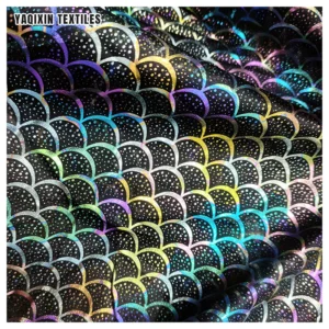 New Material Design Polyester Fish Scale Foil Printed Flash Glitter Tulle Mesh Fabric Colorful Uv Light Luminous Fabric...