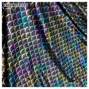 New Material Design Polyester Fish Scale Foil Printed Flash Glitter Tulle Mesh Fabric Colorful Uv Light Luminous Fabric...