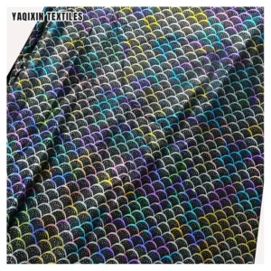New Material Design Polyester Fish Scale Foil Printed Flash Glitter Tulle Mesh Fabric Colorful Uv Light Luminous Fabric...