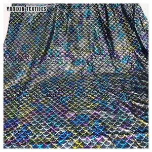 New Material Design Polyester Fish Scale Foil Printed Flash Glitter Tulle Mesh Fabric Colorful Uv Light Luminous Fabric...