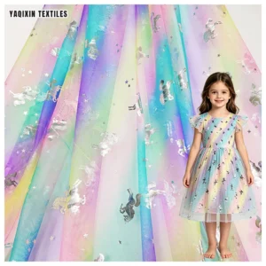 New Trend Four-Color Change Color Twill Polyester Fabric Digital Print Mesh Tulle Stage Costumes Skirt Fabric - 100%...