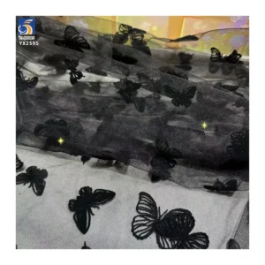 New Trends Tulle Dress Curtain Fabric Flocking Black Butterfly Mesh Fabric New Fashion Tulle for Woman - 100% Polyester, 60...