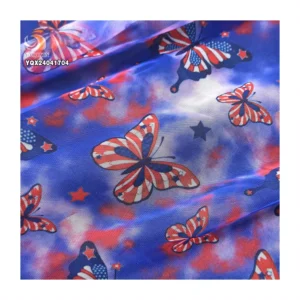 Novelty American Flag Colors Butterfly Pattern Design Digital Print Poly Tulle Fabric for Independence Day Party Dress...