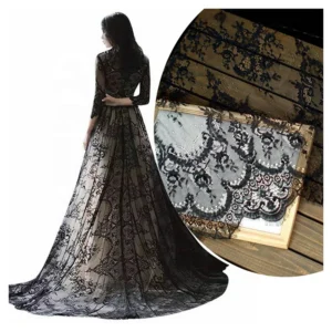 OEM Customized Garment Accessories Lace Mesh Fabric Wedding Eyelash Lace Fabric Black White Fancy Chemical Lace - 100%...