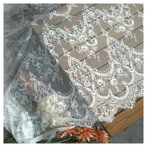 OEM Customized Garment Accessories Lace Mesh Fabric Wedding Eyelash Lace Fabric Black White Fancy Chemical Lace - 100%...