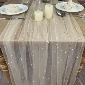 Pearl Tulle Decorative Table Runner Beaded Mesh Cake Dessert Tablecloth Solid Color Aesthetic Background Cloth Wholesale...