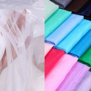 Plain Dyed 100%Polyester Sheer Pure Silk Organza Fabric for Bridal Wedding Dress - 100% Polyester, 30 gsm, 155 CM, Fabric...