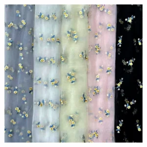 Polyester Tulle Embroidered Fabric With Daisy Sunflower Embroidery Design Tulle Mesh Fabric Girl Dress Fabric - 100%...