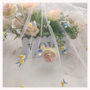 Polyester Tulle Embroidered Fabric With Daisy Sunflower Embroidery Design Tulle Mesh Fabric Girl Dress Fabric - 100%...