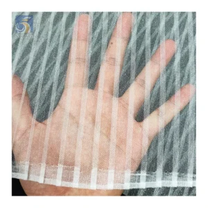 Premium White Wedding Tulle Polyester Spandex Stripe Tulle Mesh Pleated Plisse Stretch Fabric - 100% Polyester, 60 gsm, 150...