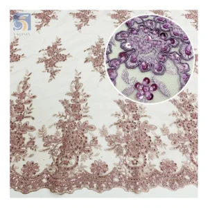 Promotional OEM Good Price Bridal Lace Fabric 5 Yards Embroidery French Lace Fabric With Sequins - 100% Polyester, 级, 152...