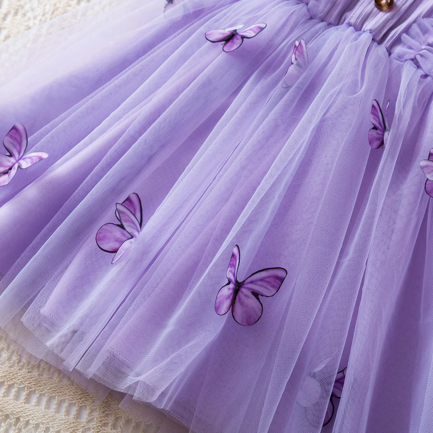 Purple 3D Butterfly Embroidery Lace Fabric for Dress Gradient Color Butterfly Tulle Mesh Fabric for Garment - 100%...