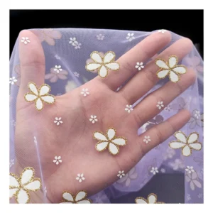 Purple Polyester Tulle Fabric with Glitter Floral Printed Tulle Fabric Baby Tutu Dress Fabric - 100% Polyester, 30 gsm, 160...