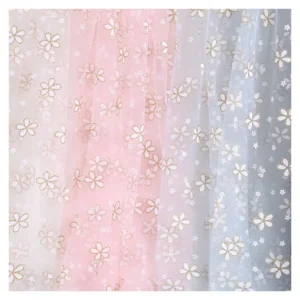 Purple Polyester Tulle Fabric with Glitter Floral Printed Tulle Fabric Baby Tutu Dress Fabric - 100% Polyester, 30 gsm, 160...