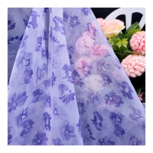 Purple and Pink Color Floral Digital Printed Organza Fabric Polyester Woven Floral Flower Fabric for Dress - 100% Polyester...