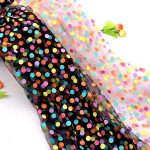 Ready Colorful 1CM Dot Offset Printing Mesh Tulle Fabric for Cute Children's Clothing Decorations - 100% Polyester, 35 gsm...