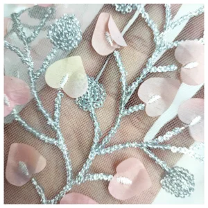 Reasonable Price Silver Glitter Lace Fabric 3D Heart Mesh Tulle Embroidered Fabric Textiles Clothing Dress - 100% Polyester...
