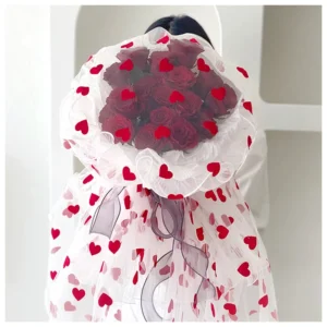 Romantic Red Heart Embroidery Black Tulle Fabric Polyester Tulle Dress Fabric - 100% Polyester, 60 gsm, 145 CM, Tulle...