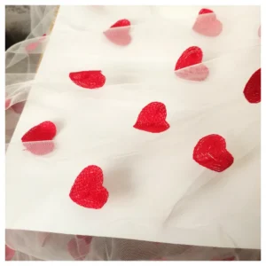 Romantic Red Heart Embroidery Black Tulle Fabric Polyester Tulle Dress Fabric - 100% Polyester, 60 gsm, 145 CM, Tulle...