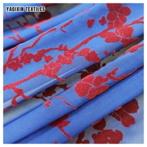 Royal Blue 92 Polyester 8 Spandex 4 Way Stretch Power Mesh Fabric Flocked Red Rose Flower Mesh Lace Fabric 2026 - Spandex...