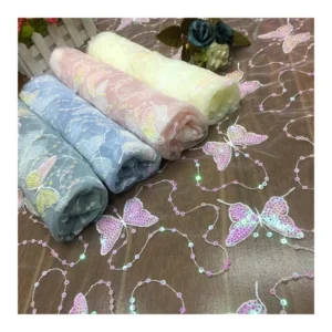 SCX005 Multicolor Gradient Sequins Embroidered Tulle Mesh Lace Fabric Women's Spring Dress Fabric - Polyester, Metallic, 60...