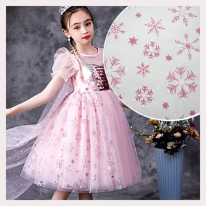 SG13 Winter Children's Glitter Snowflake Pattern Printed Mesh Tulle Fabric Suitable for Tutu - 100% Polyester, 23 gsm, 155...