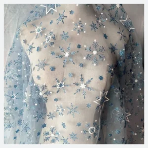 SG13 Winter Children's Glitter Snowflake Pattern Printed Mesh Tulle Fabric Suitable for Tutu - 100% Polyester, 23 gsm, 155...