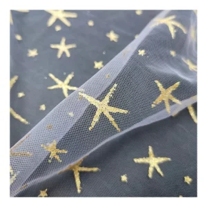 SG26 Customize Polyester Mesh Tulle Lace Fabric with Glitter Golden Star Tulle Baby Tutu Dress Lace Fabric - 100% Polyester...