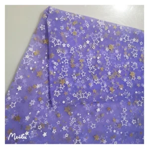 SG34 Purple Soft Tulle Textile Gold Glitter Star Printed Mesh Tulle Fabric for Summer Children's Dress - 100% Polyester, 40...