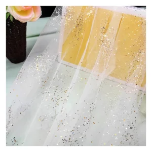 SGT004 Wedding Bridal Tulle Sparkly Golden Custom Sequins Glitter Tulle Fabric for Veil Clothing - 100% Polyester, 40 gsm...