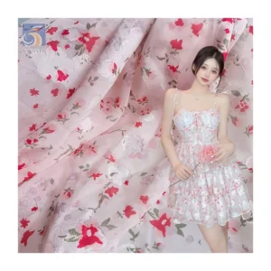 Soft Silky Polyester Chiffon Digital Printed Fabric New Arrival Red Jacquard Floral Fashion Print Skirt Chiffon Fabric...