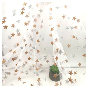 Sparkle Glitter Star Print Net Tulle Shiny Star Print Mesh Fabric for Party Decoration - 100% Polyester, 30 gsm, 57, 58"...