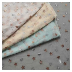 Sparkle Glitter Star Print Net Tulle Shiny Star Print Mesh Fabric for Party Decoration - 100% Polyester, 30 gsm, 57, 58"...