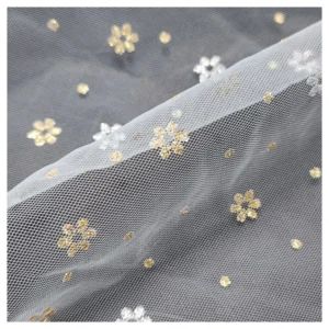 Sparkle Glitter Two-Color Small Cherry Blossoms Floral Polyester Tulle Mesh Fabric - 100% Polyester, 30 gsm, 150 CM, Mesh...