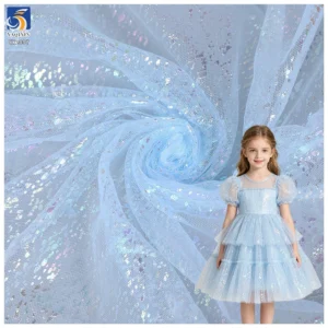 Sparkling Iridescent Glitter Tulle Fabric Shiny Confetti Dots Organza Mesh Fabric for DIY Crafts Wedding Dress Backdrop...