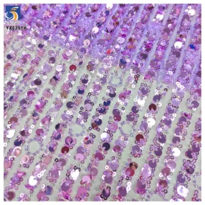 Sparkly Glitter Sequins Mesh Lace Fabric Luxury Bridal Crystal Sequins Net Stripe Lace Fabric for Wedding Dress - Polyester...