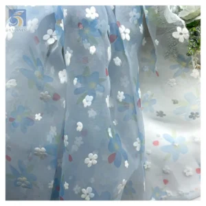 Stock Yards Soft 100% Nylon Organza Fabric Flocking Floral Flower Pattern Organza Fabric for Dress Christmas - 100% Nylon...