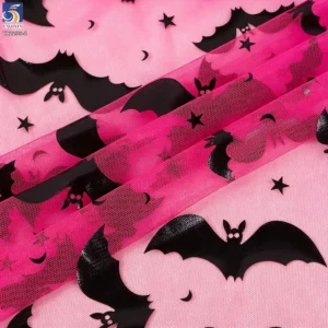 Stretch Spider Web Mesh Fabric for Witch Cloak - Purple Bat Design | in Stock - 100% Polyester, 60 gsm, 150 CM, Mesh...