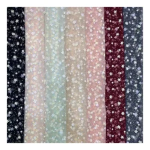 Summer Custom Lovely White Six-Petal Floral Printing Mesh Tulle Baby Dress Fabric Gold Dot Glitter Tulle - 100% Polyester...