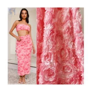 TDS002 New Arrival Gradient 3D Rose Flower Tulle Lace Fabric Chiffon Rose Embroidered Tulle Fabric for Dresses - 100%...