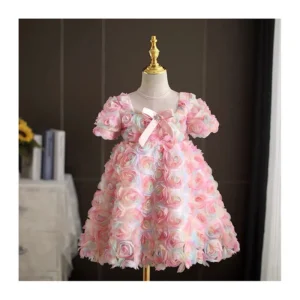 TDS002 New Arrival Gradient 3D Rose Flower Tulle Lace Fabric Chiffon Rose Embroidered Tulle Fabric for Dresses - 100%...