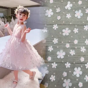 TDS11-1 Pink Stereo 3D Floral Design Tulle Lace Embroidered Fabric Lace Spring Dress Fashion Fabric - 100% Polyester, 80...