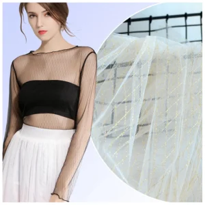 THM009 China Manufacturer Cheapest Wedding Fabric Bridal Knit Jacquard Polyester Golden Glitter Tulle Mesh Fabric - 100%...