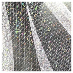THM009 China Manufacturer Cheapest Wedding Fabric Bridal Knit Jacquard Polyester Golden Glitter Tulle Mesh Fabric - 100%...