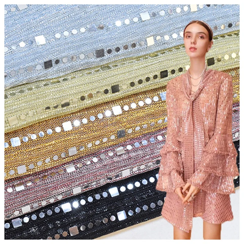 Two Tone Reflective Color Moonlight Bonded Metallic Lurex Mesh Fabric with Glitter for Women Dress - Polyester, Metallic, 50...