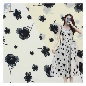 Valentine's Day Design New Arrival Sheer Organza Fabric with Black Flocked Floral Pattern Organza for Ladies - 100%...