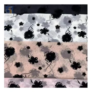 Valentine's Day Design New Arrival Sheer Organza Fabric with Black Flocked Floral Pattern Organza for Ladies - 100%...